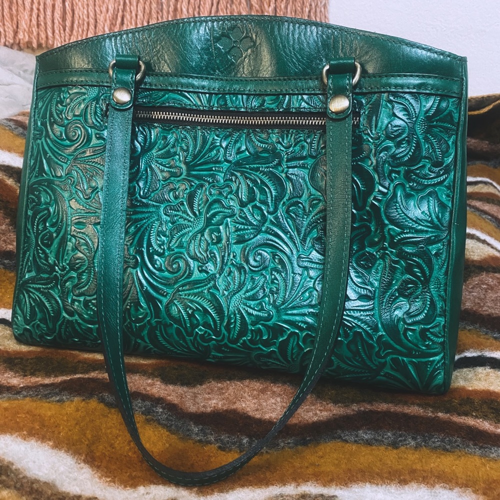 Patricia nash new with tags soft green poppy leather tote bag